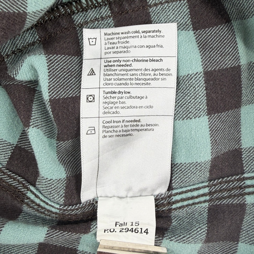 Carhartt Plaid Button Down Women L 12/14 Mint Brown Cotton Stretch Long Sleeve - Picture 6 of 10